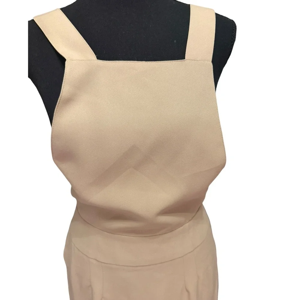 Vintage Newport News Tan Pinafore Midi Dress Square Neck Overall Style Petite 4‎